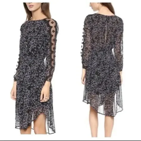 Free People Dress Open Back Size XS Black & Purple Floral Boho Charlotte Lace - Picture 1 of 16